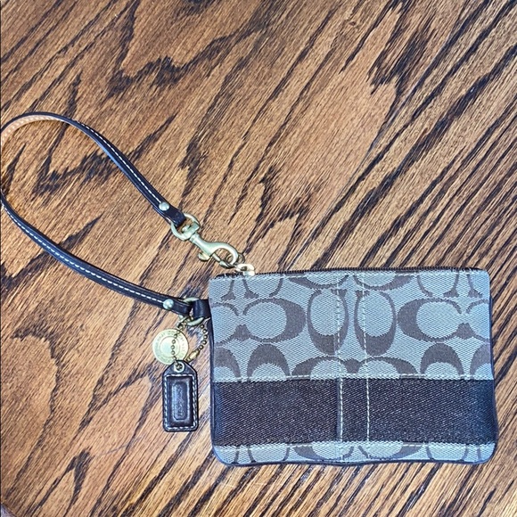 Coach Khaki & Mahogany Signature Skinny Wristlet - Picture 1 of 7